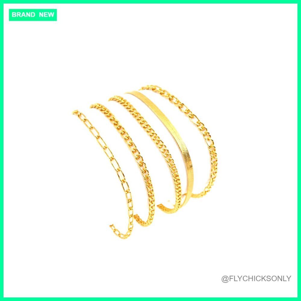 14K Gold Plated Stackable Bracelet Set, Adjustable 6.5" with Extender